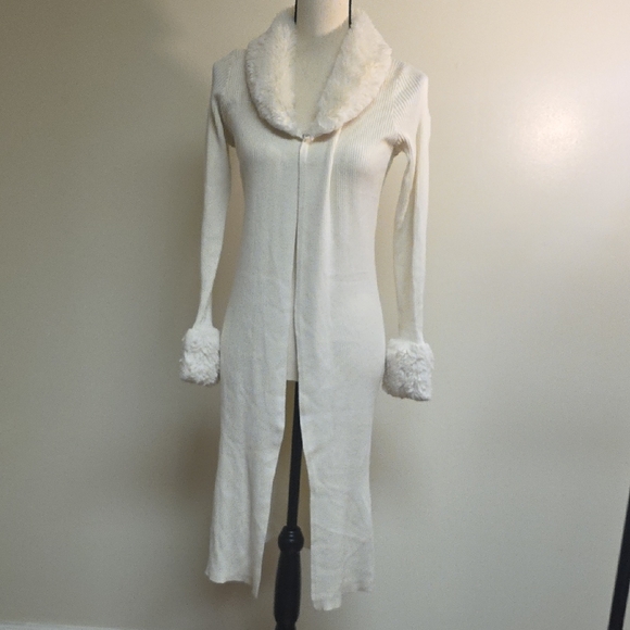 Say What? Cream Cardigan with Faux Fur #135 - Picture 1 of 8